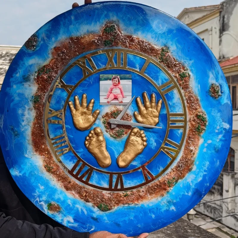 24 INCH OCEAN RESIN CLOCK (BABY HAND FOOT PRESERVATIONS)