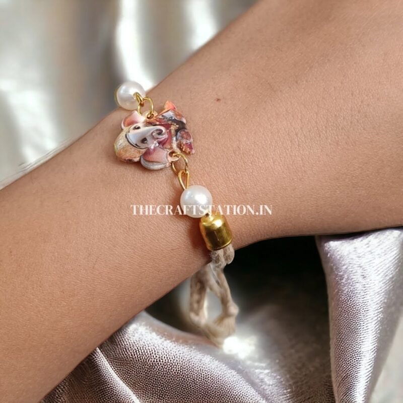 RADHA KRISHNA AND GANESH JI Adjustable Bracelet/Rakhi (CREAM) - Image 2