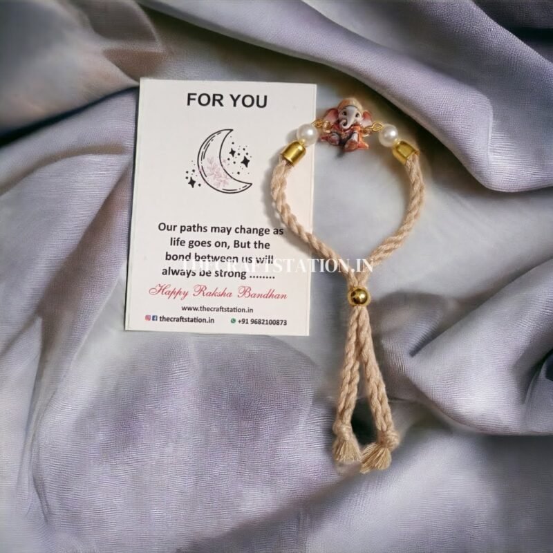 RADHA KRISHNA AND GANESH JI Adjustable Bracelet/Rakhi (CREAM) - Image 3