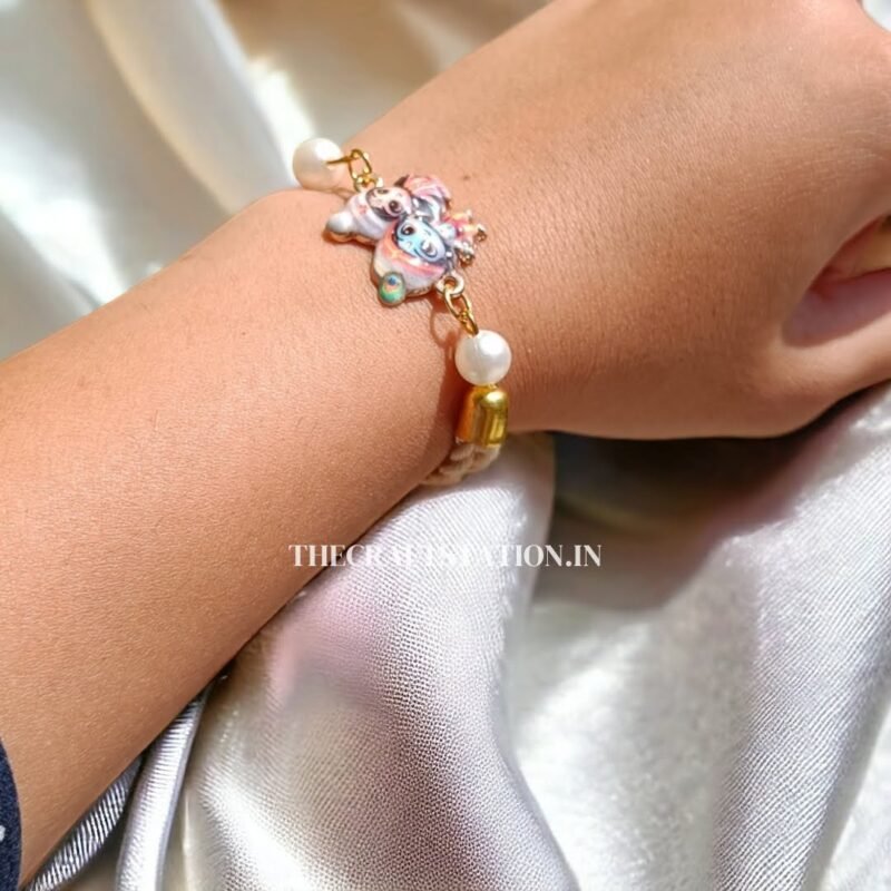 RADHA KRISHNA AND GANESH JI Adjustable Bracelet/Rakhi (CREAM)