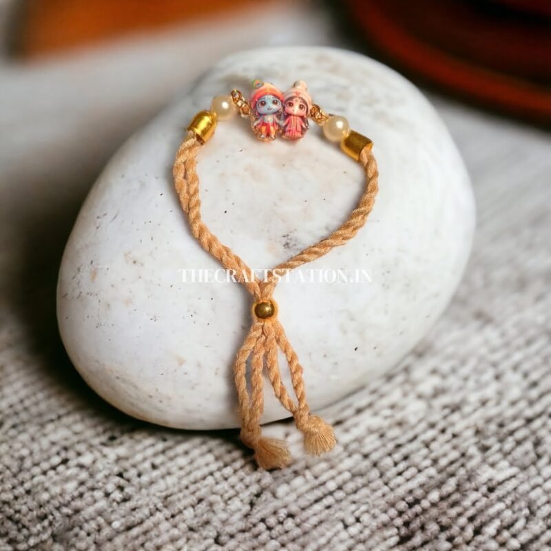 RADHA KRISHNA AND GANESH JI Adjustable Bracelet/Rakhi (CREAM) - Image 4