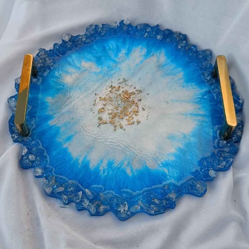12" AGATE SLICE RESIN TRAY - BLUISH